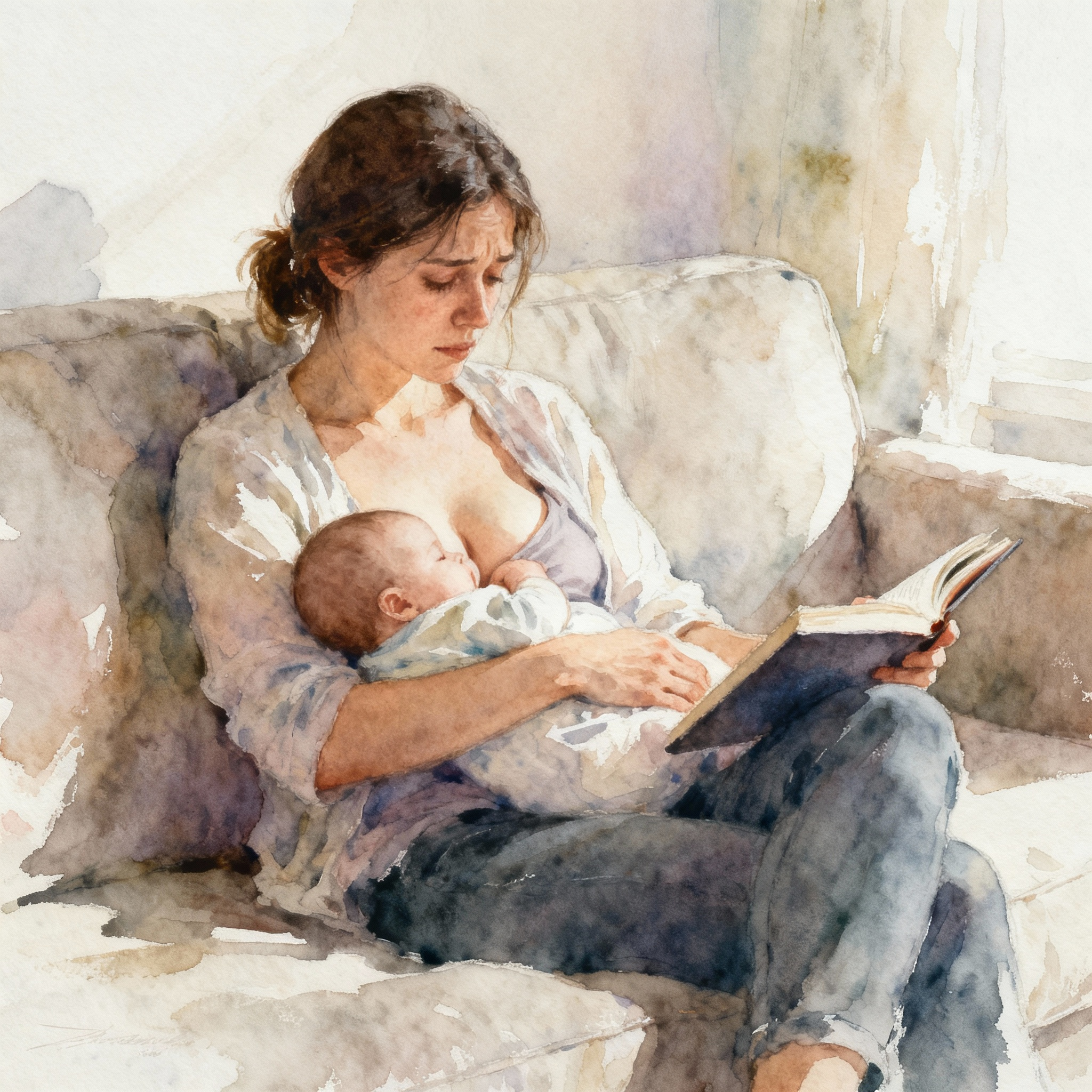 matka si čte a kojí